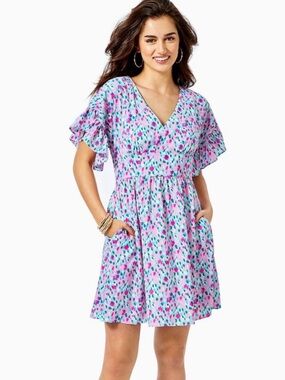 Lilly Pulitzer Blaire Stretch Mini Dress Hottie Dottie Leopard Ruffle Sz S (4-6)